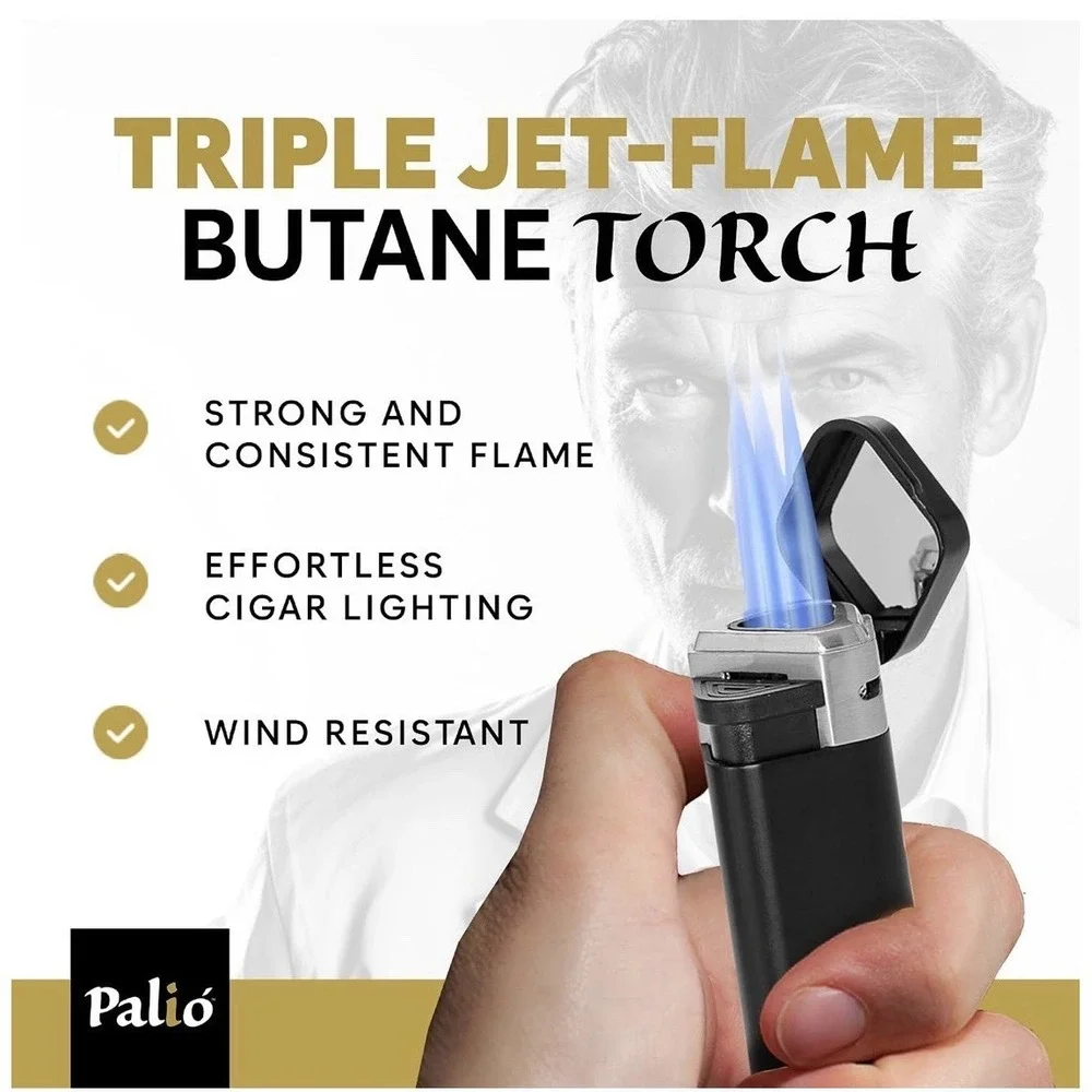 Palió Treo Triple Jet Flame Butane Torch Lighter - Elegant Wind Resistant Design
